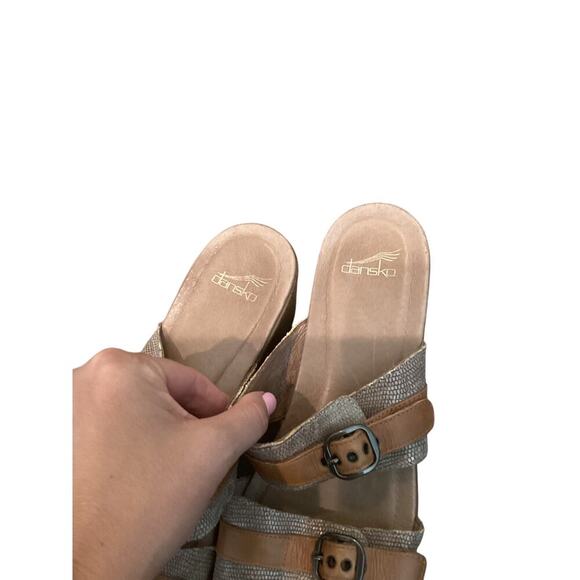 Dansko Jessie Sand Beige Lizard Slides Wedge Sandal EU 41 US 10.5 11 Neutral Tan - Picture 7 of 10